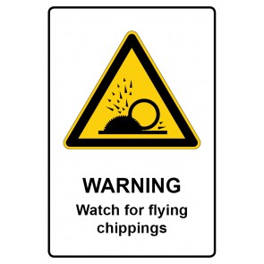 Magnetschild Warnzeichen Piktogramm & Text englisch · Warning · Watch for flying chippings