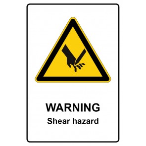 Schild Warnzeichen Piktogramm & Text englisch · Warning · Shear hazard | selbstklebend