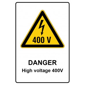 Schild Warnzeichen Piktogramm & Text englisch · Danger · High voltage 400V