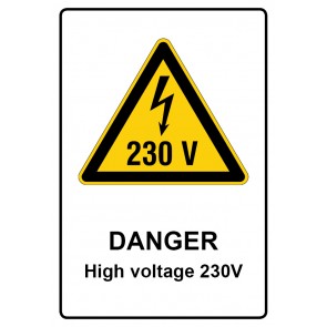 Schild Warnzeichen Piktogramm & Text englisch · Danger · High voltage 230V