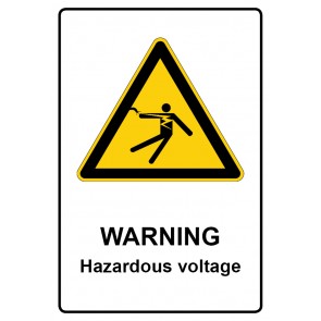 Schild Warnzeichen Piktogramm & Text englisch · Warning · Hazardous voltage | selbstklebend