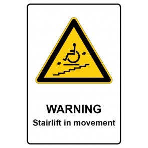 Aufkleber Warnzeichen Piktogramm & Text englisch · Warning · Stairlift in movement | stark haftend