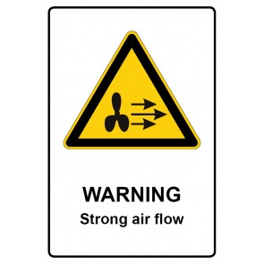 Schild Warnzeichen Piktogramm & Text englisch · Warning · Strong air flow