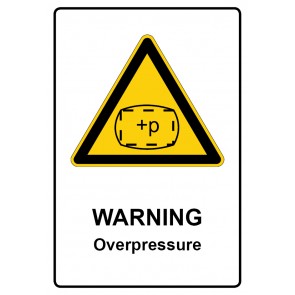 Schild Warnzeichen Piktogramm & Text englisch · Warning · Overpressure