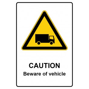Schild Warnzeichen Piktogramm & Text englisch · Caution · Beware of vehicle | selbstklebend