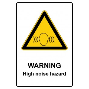 Schild Warnzeichen Piktogramm & Text englisch · Warning · High noise hazard | selbstklebend