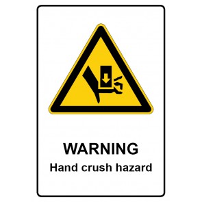 Aufkleber Warnzeichen Piktogramm & Text englisch · Warning · Hand crush hazard | stark haftend