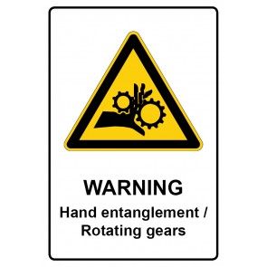 Aufkleber Warnzeichen Piktogramm & Text englisch · Warning · Hand entanglement / Rotating gears | stark haftend