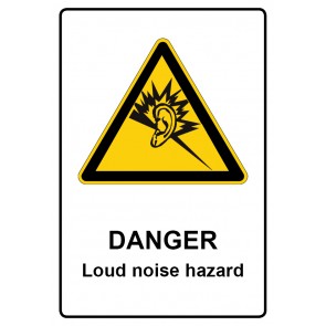 Schild Warnzeichen Piktogramm & Text englisch · Danger · Loud noise hazard | selbstklebend