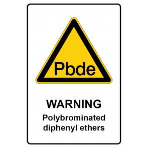 Aufkleber Warnzeichen Piktogramm & Text englisch · Warning · Polybrominated diphenyl ethers