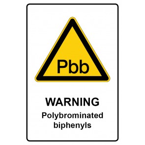 Schild Warnzeichen Piktogramm & Text englisch · Warning · Polybrominated biphenyls | selbstklebend