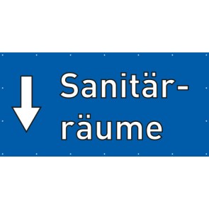Banner Festivalbanner Sanitärräume hier | blau