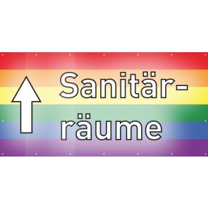 Banner Festivalbanner Sanitärräume geradeaus | regenbogenfarben