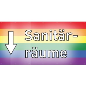 Banner Festivalbanner Sanitärräume hier | regenbogenfarben