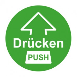 Tür-Schild grün · Drücken / Push mit Pfeil