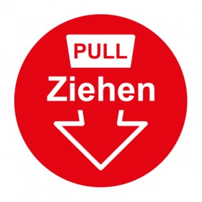 Tür-Schild rot · Ziehen / Pull mit Pfeil · selbstklebend
