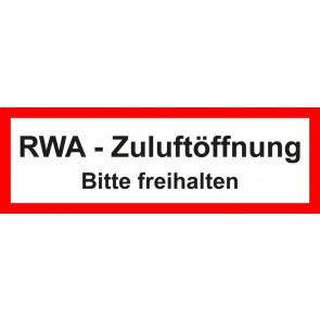 Magnetschild Feuerwehrzeichen RWA Zuluftöffnung · Bitte freihalten