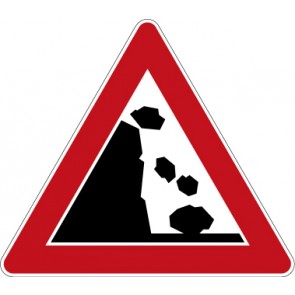 Aufkleber Gefahrzeichen Steinschlag, Aufstellung links · Zeichen 101-25 | stark haftend - Verkehrszeichen STVO