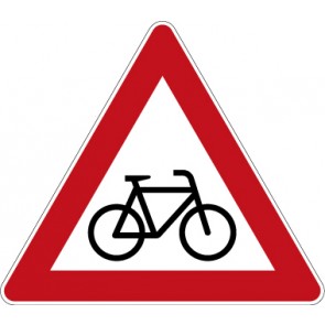 Aufkleber Gefahrzeichen Radverkehr · Aufstellung links · Zeichen 138-20 | stark haftend - Verkehrszeichen STVO