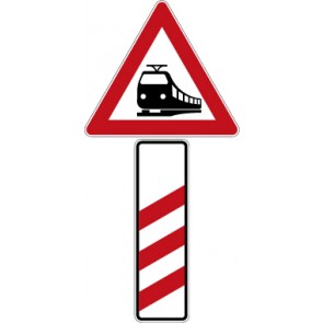 Aufkleber Gefahrzeichen  Bahnübergang mit Dreistreifiger Bake · Zeichen 156-10 