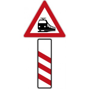 Magnetschild Gefahrzeichen Bahnübergang mit Dreistreifiger Bake, Aufstellung links · Zeichen 156-20 