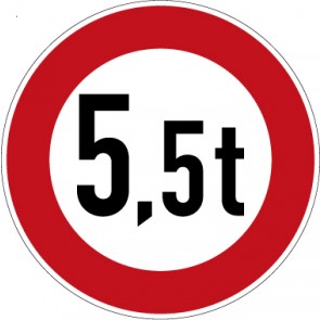 Verkehrsschild · Verkehrszeichen Vorschriftzeichen Verbot für Fahrzeuge über angegebene tatsächliche Masse · Zeichen 262-5,5 