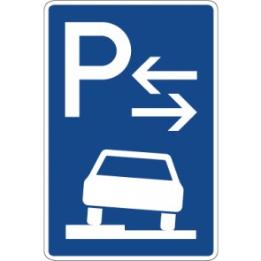Aufkleber Richtzeichen Parken halb auf Gehwegen in Fahrtrichtung links (Mitte) · Zeichen 315-53 | stark haftend - Verkehrszeichen STVO
