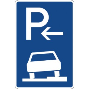 Schild Richtzeichen Parken halb auf Gehwegen in Fahrtrichtung rechts (Anfang) · Zeichen 315-56 