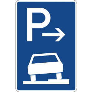 Schild Richtzeichen Parken halb auf Gehwegen in Fahrtrichtung rechts (Ende) · Zeichen 315-57 