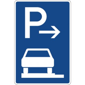 Schild Richtzeichen Parken auf Gehwegen ganz in Fahrtrichtung links, Anfang · Zeichen 315-61 