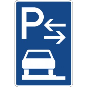 Schild Richtzeichen Parken ganz auf Gehwegen in Fahrtrichtung links (Mitte) · Zeichen 315-63 