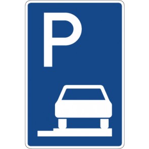 Schild Richtzeichen Parken ganz auf Gehwegen in Fahrtrichtung rechts · Zeichen 315-65 