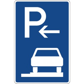 Schild Richtzeichen Parken ganz auf Gehwegen in Fahrtrichtung rechts (Anfang) · Zeichen 315-66 
