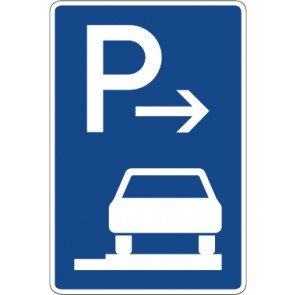 Schild Richtzeichen Parken ganz auf Gehwegen in Fahrtrichtung rechts (Ende) · Zeichen 315-67 