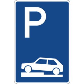Schild Richtzeichen Parken halb auf Gehwegen quer zur Fahrtrichtung links · Zeichen 315-70 