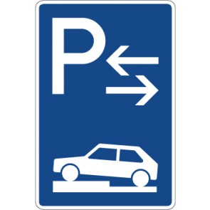 Aufkleber Richtzeichen  Parken halb auf Gehwegen quer zur Fahrtrichtung links (Mitte) · Zeichen 315-73 