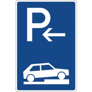 Schild Richtzeichen Parken halb auf Gehwegen quer zur Fahrtrichtung rechts (Anfang) · Zeichen 315-76 