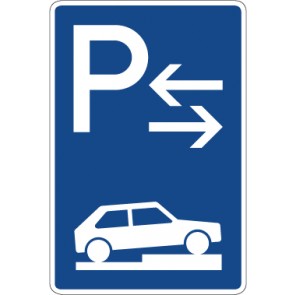 Schild Richtzeichen Parken halb auf Gehwegen quer zur Fahrtrichtung rechts (Mitte) · Zeichen 315-78 