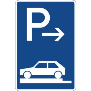 Aufkleber Richtzeichen Parken ganz auf Gehwegen quer zur Fahrtrichtung links (Anfang) · Zeichen 315-81 | stark haftend