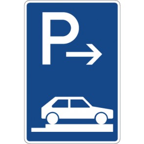Schild Richtzeichen Parken ganz auf Gehwegen quer zur Fahrtrichtung rechts (Anfang) · Zeichen 315-86 
