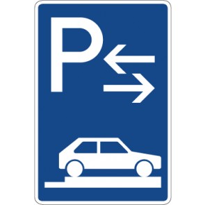 Schild Richtzeichen Parken ganz auf Gehwegen quer zur Fahrtrichtung rechts (Mitte) · Zeichen 315-88 