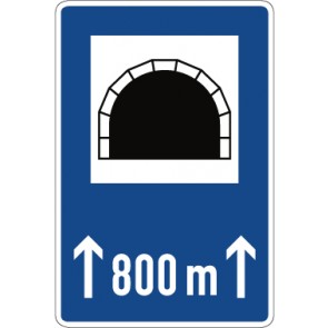 Schild Richtzeichen Tunnel, mit Längenangabe in m · Zeichen 327-50 