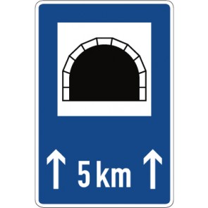 Schild Richtzeichen Tunnel, mit Längenangabe in km · Zeichen 327-51 