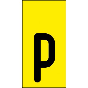 Schild Einzelbuchstabe p | schwarz · gelb