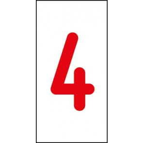 Schild Einzelziffer 4 | rot · weiß selbstklebend