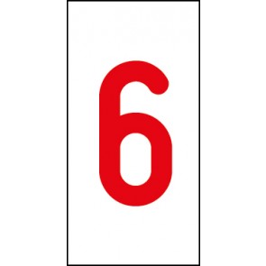 Schild Einzelziffer 6 | rot · weiß selbstklebend
