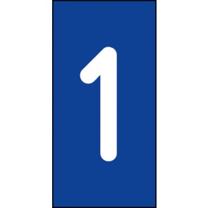 Schild Einzelziffer 1 | weiß · blau