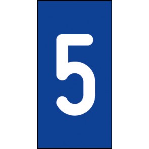 Schild Einzelziffer 5 | weiß · blau selbstklebend