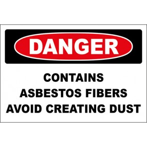 Hinweisschild Contains Asbestos Fibers Avoid Creating Dust · Danger