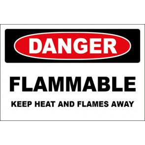 Hinweisschild Flammable Keep Heat And Flames Away · Danger